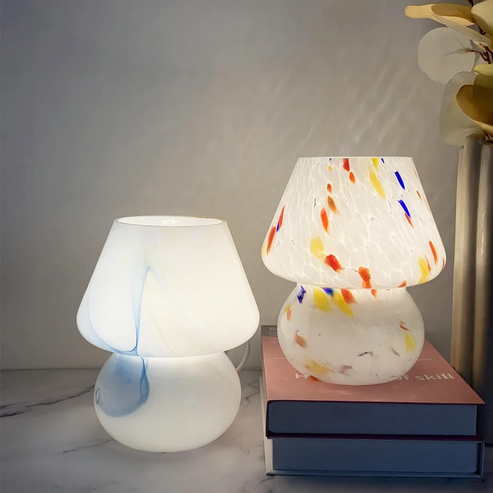 Glass Mushroom Lamp - Vintage LED Lighting for Bedroom and Home Decor