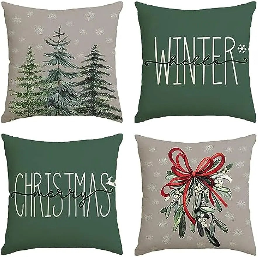 Colorful Christmas Cushion Cover – 'Merry Christmas Tree' & 'Hello Winter' Design