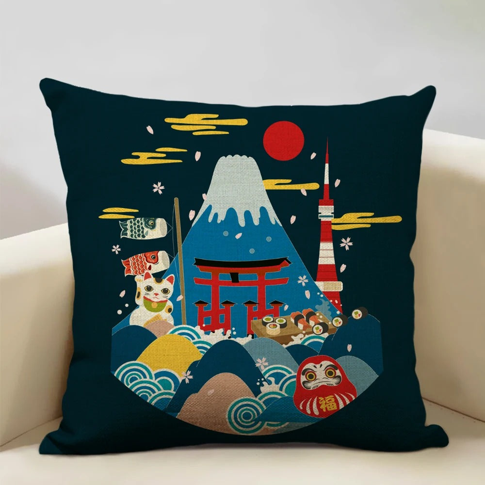 Japansk Mount Fuji Putetrekk – Retro Ukiyo-e Art for Your Home