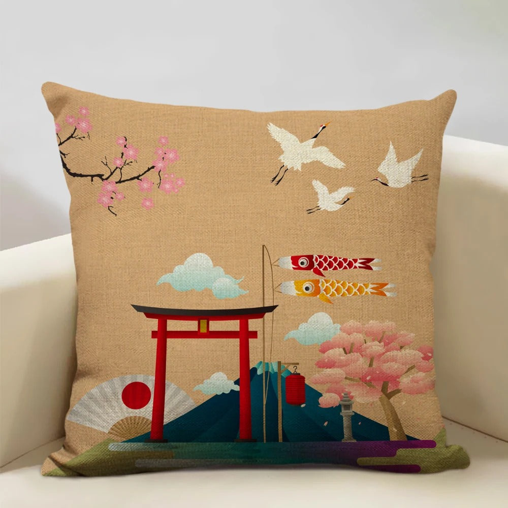 Housse de coussin japonaise Mont Fuji – Art Ukiyo-e rétro pour votre maison