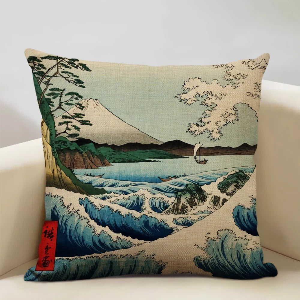 Japansk Mount Fuji Putetrekk – Retro Ukiyo-e Art for Your Home