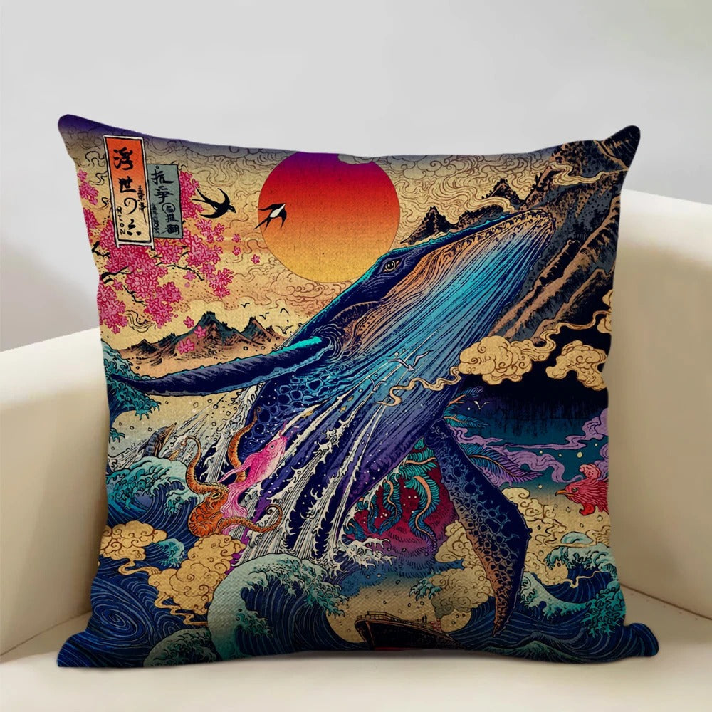 Housse de coussin japonaise Mont Fuji – Art Ukiyo-e rétro pour votre maison