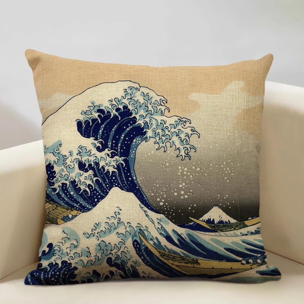 Housse de coussin japonaise Mont Fuji – Art Ukiyo-e rétro pour votre maison