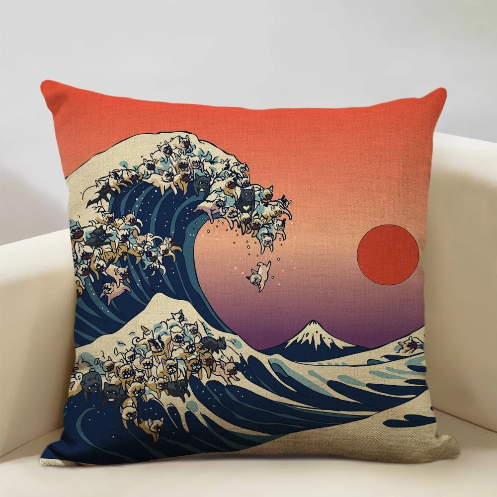 Japanse Mount Fuji-kussenhoes – Retro Ukiyo-e-kunst voor thuis