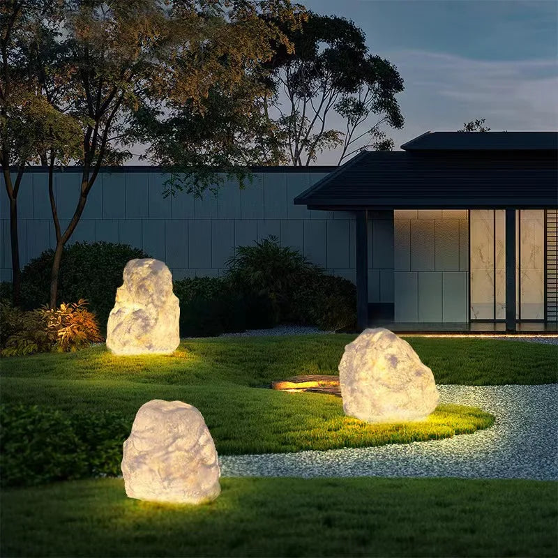 Stonelight - Lámpara de jardín exterior con forma de piedra