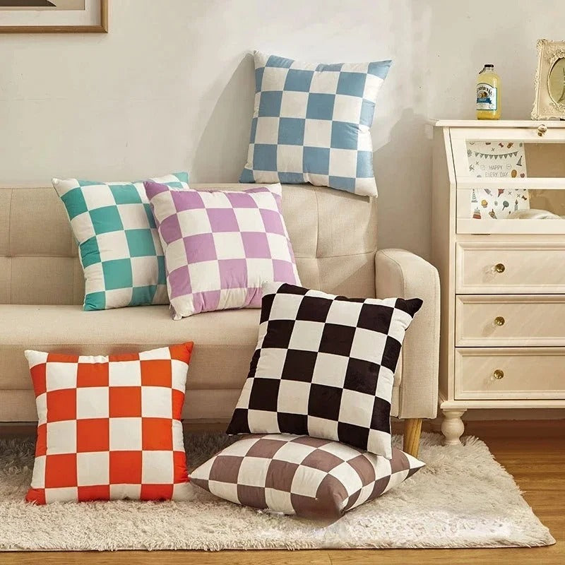 Fashion Checkerboard Plaid Cushion Cover – Retro Decor for Any Room