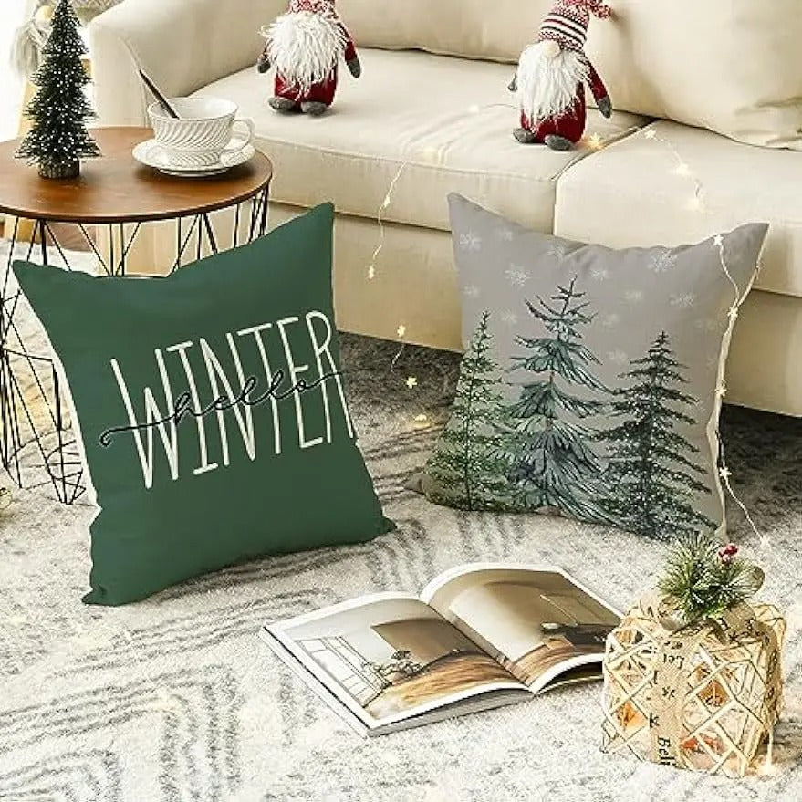 Värikäs joulutyynynpäällinen – "Merry Christmas Tree" & "Hello Winter" -design