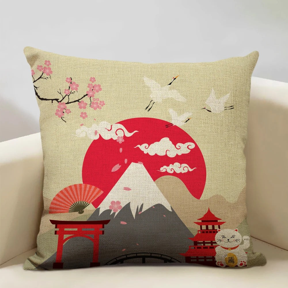 Japansk Mount Fuji Putetrekk – Retro Ukiyo-e Art for Your Home