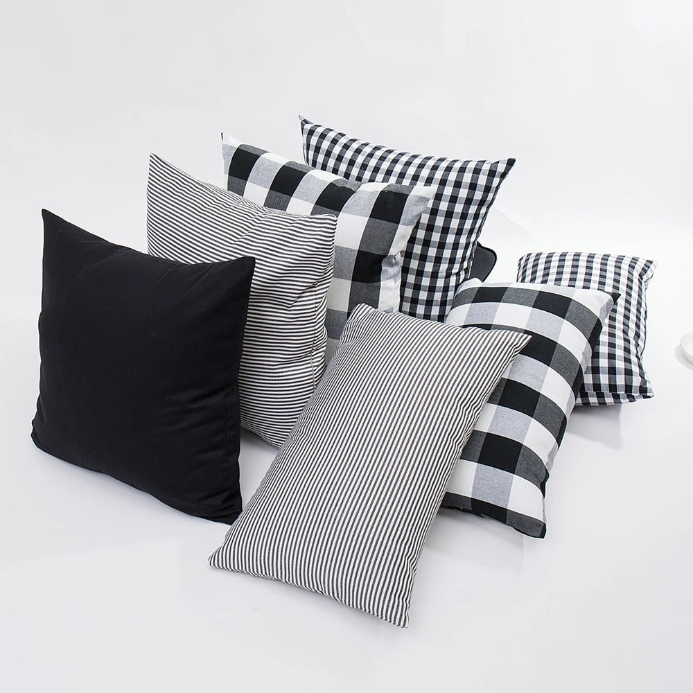 Housse de coussin à carreaux – Coton/Polyester