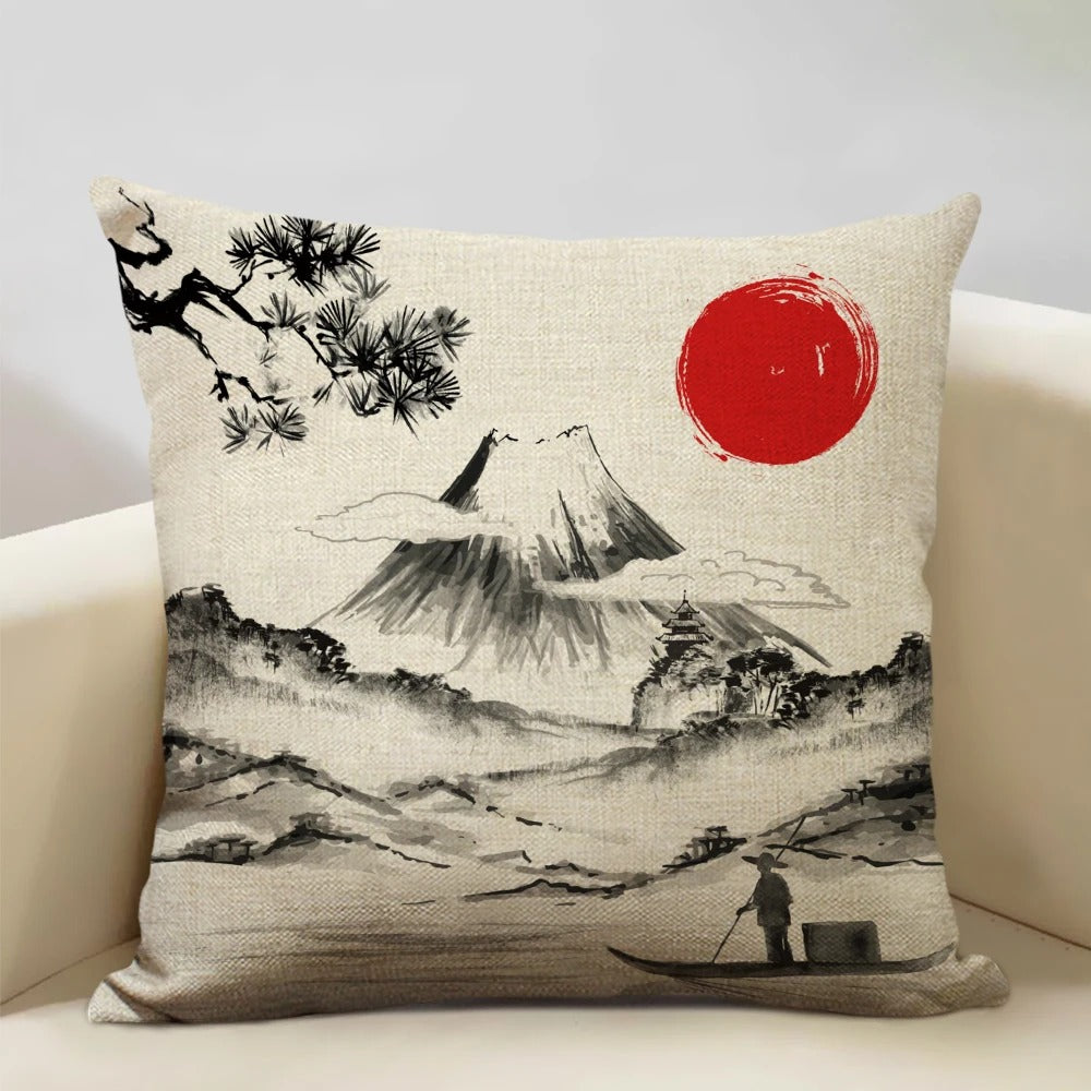 Japansk Mount Fuji Putetrekk – Retro Ukiyo-e Art for Your Home