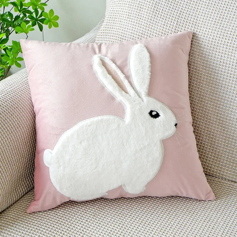 Housse de coussin mignonne lapin rose – une touche ludique pour votre maison