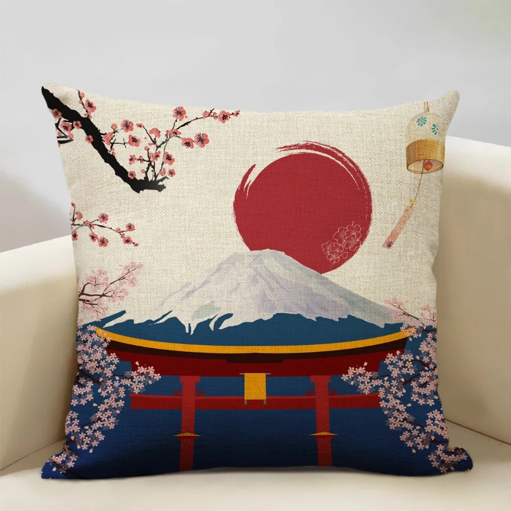 Japanse Mount Fuji-kussenhoes – Retro Ukiyo-e-kunst voor thuis