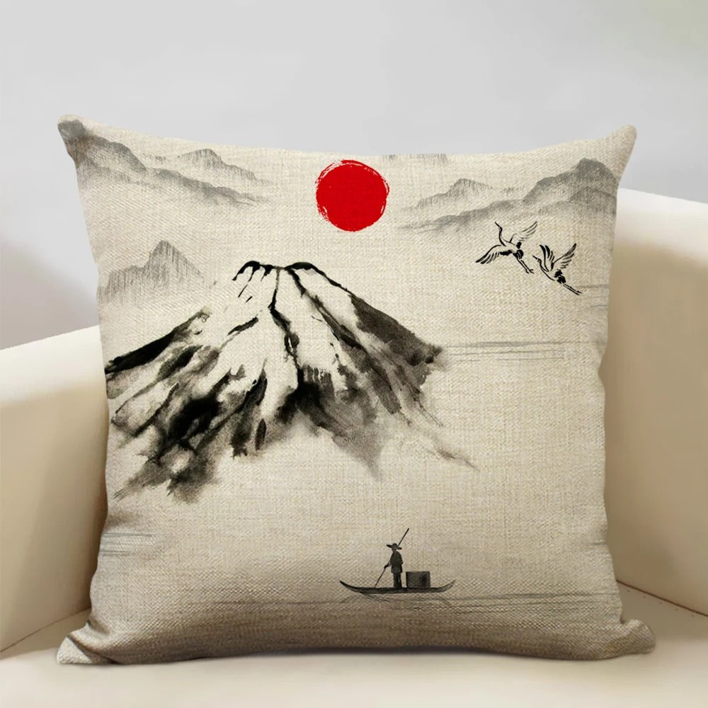 Japansk Mount Fuji pudebetræk – Retro Ukiyo-e kunst til dit hjem