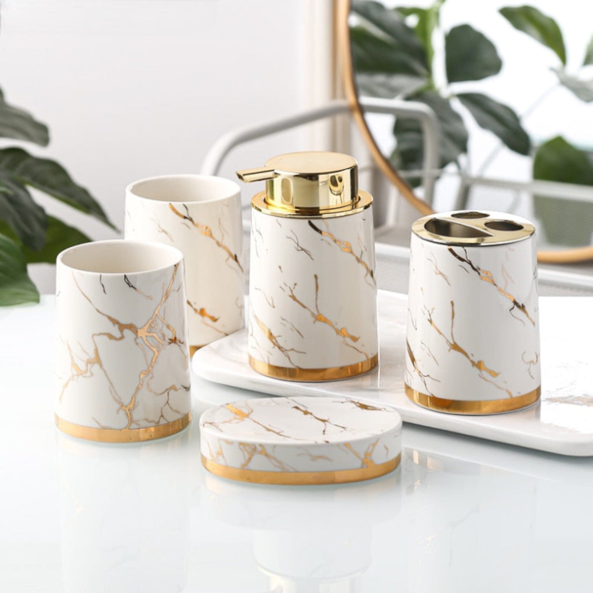 Marble Look Bathroom Accessories Set