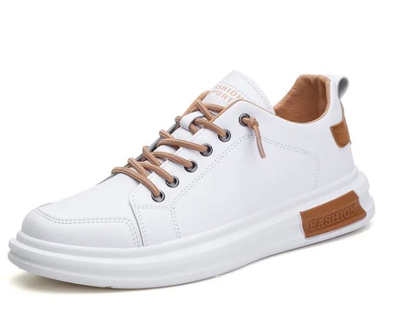 Hvite sneakers for menn med brune aksenter - Leon