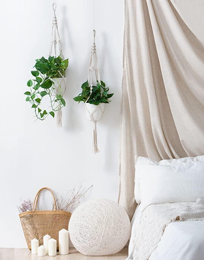 4-delige handgemaakte Boho Macrame plantenhangerset