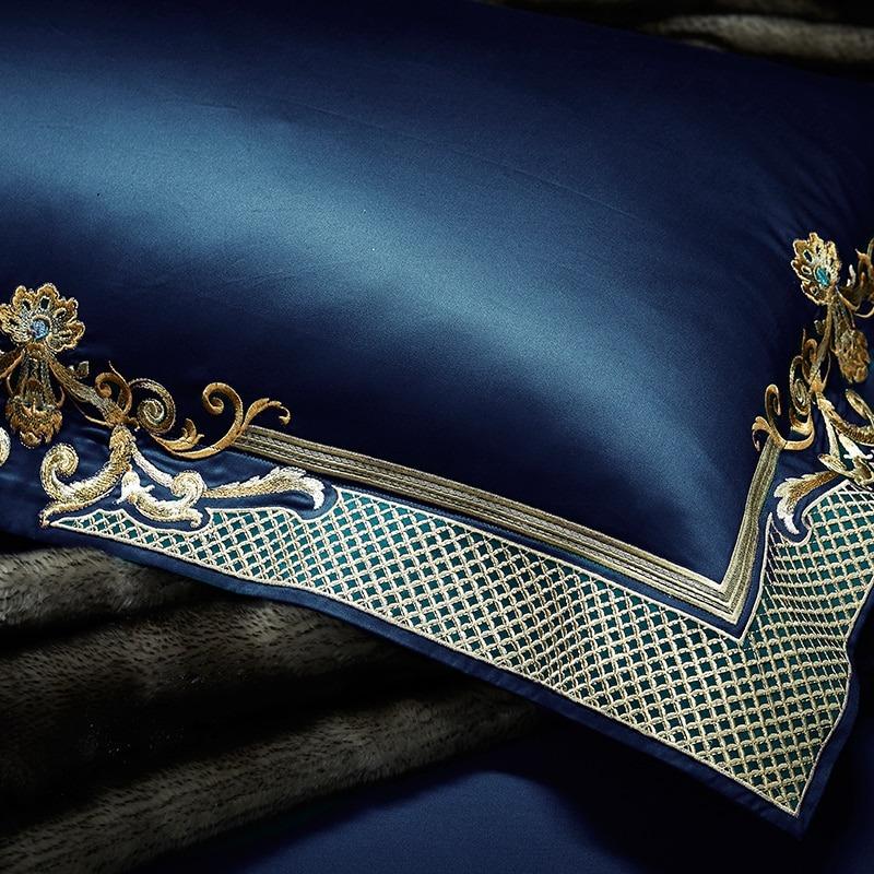 Parure de lit en jacquard doré bleu nuit