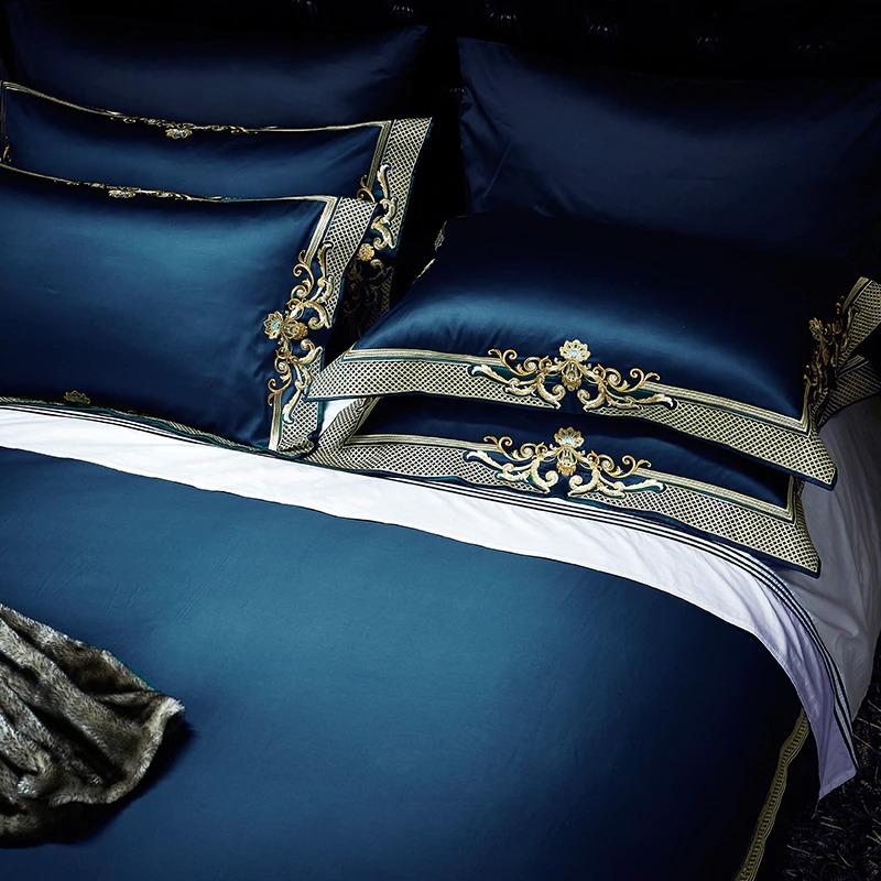 Parure de lit en jacquard doré bleu nuit