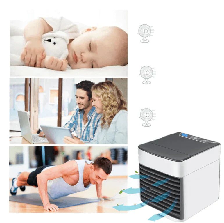 Mini climatiseur portable – Refroidissez, humidifiez et purifiez l'air à la maison ou au bureau.