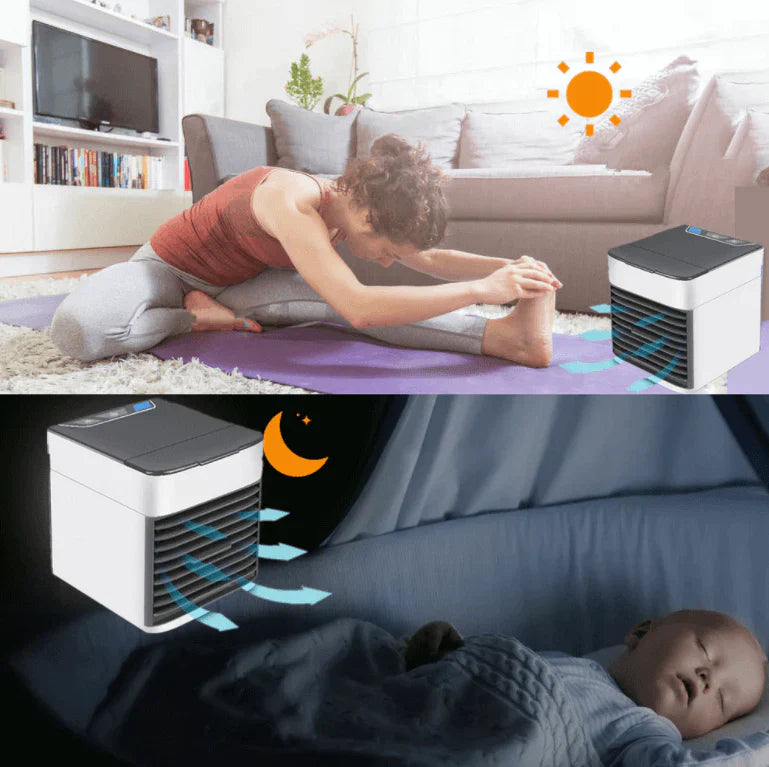 Mini climatiseur portable – Refroidissez, humidifiez et purifiez l'air à la maison ou au bureau.