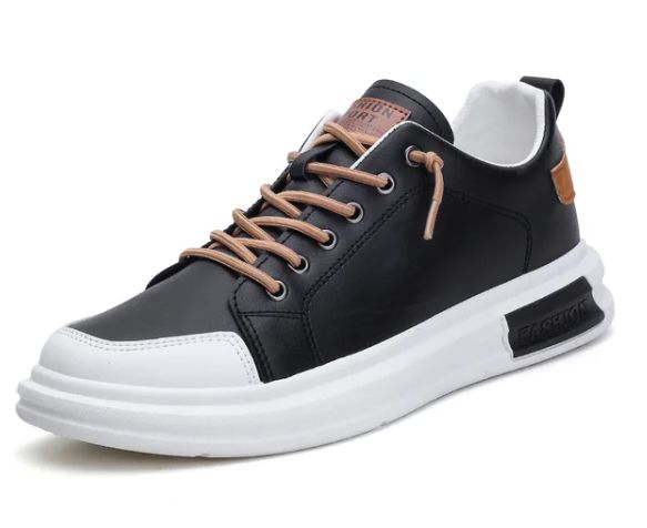 Hvite sneakers for menn med brune aksenter - Leon