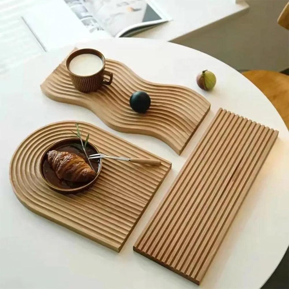 Plateau en Bois Neutre pour Café Pain │ Plat Décoratif Moderne │ Ustensiles de Cuisine