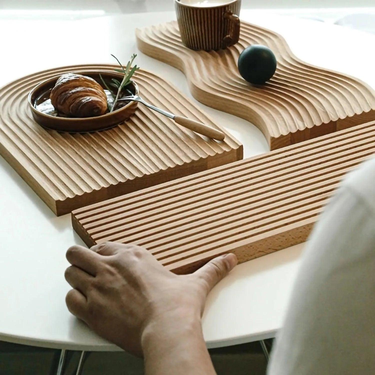 Plateau en Bois Neutre pour Café Pain │ Plat Décoratif Moderne │ Ustensiles de Cuisine