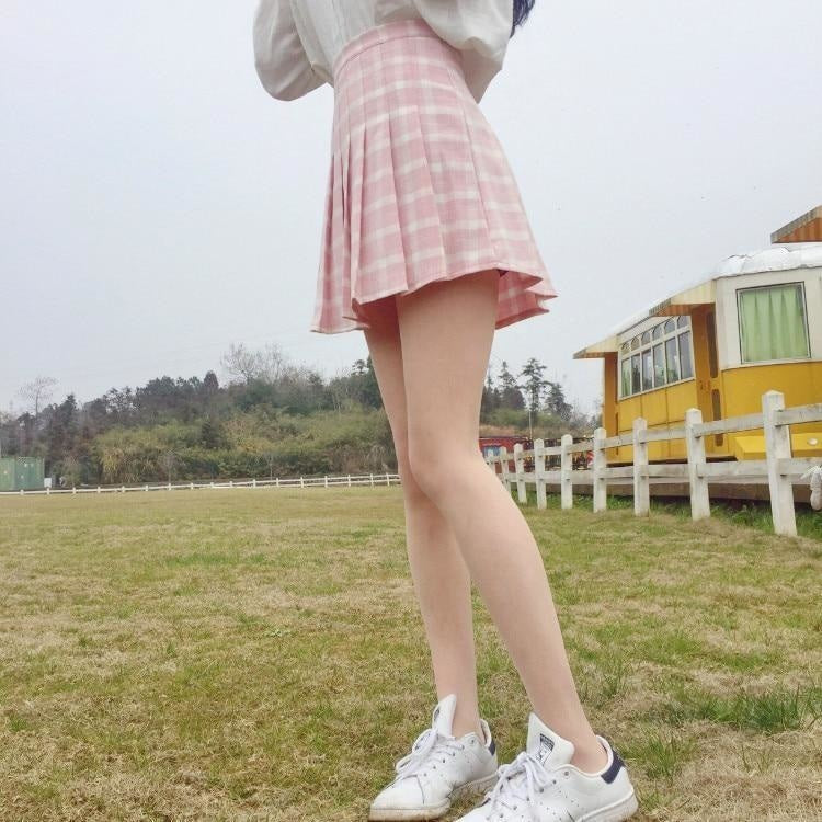 Pink Plaid School Girl Skirt