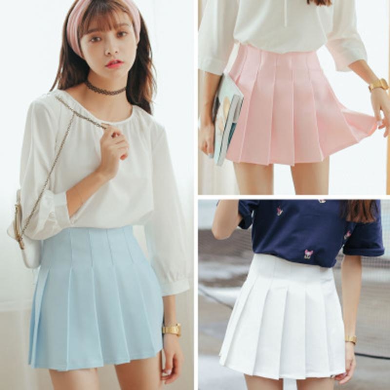 Solid Color Pleated Skirt