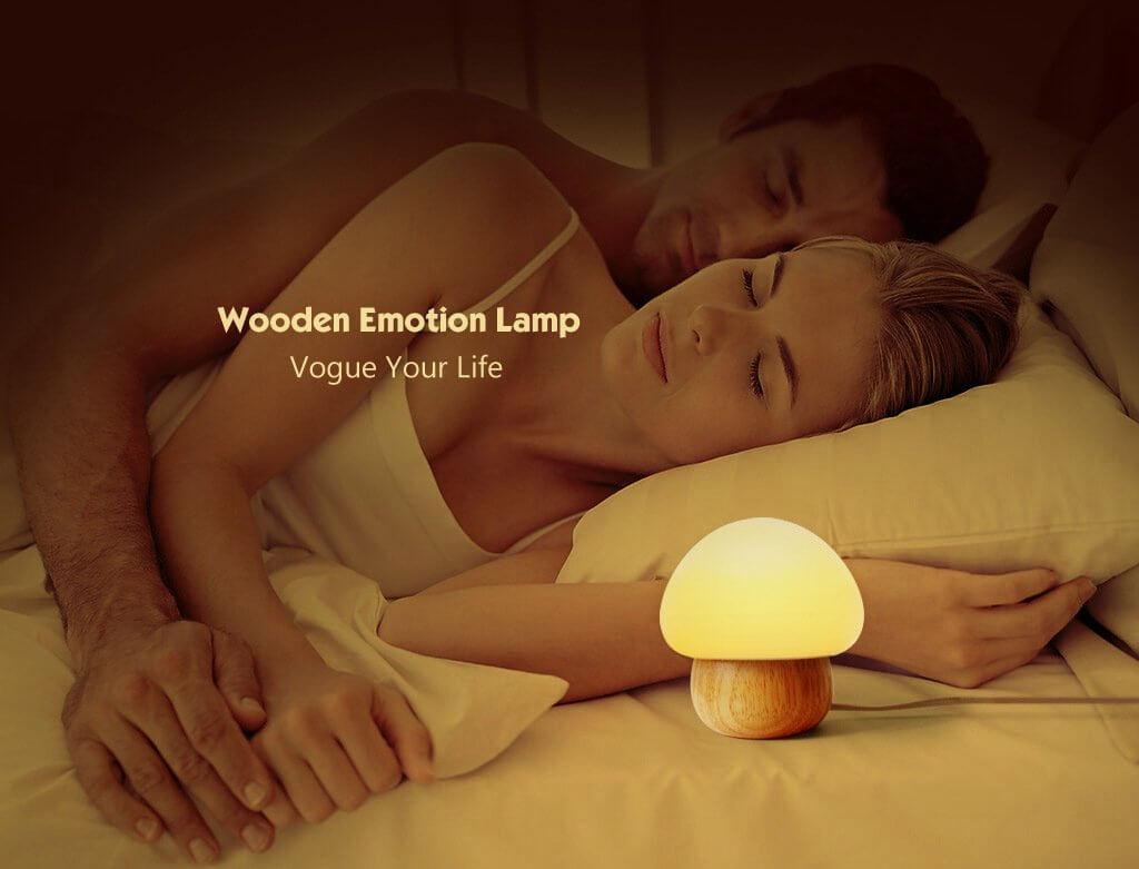 Lampe de nuit LED en bois en forme de champignon