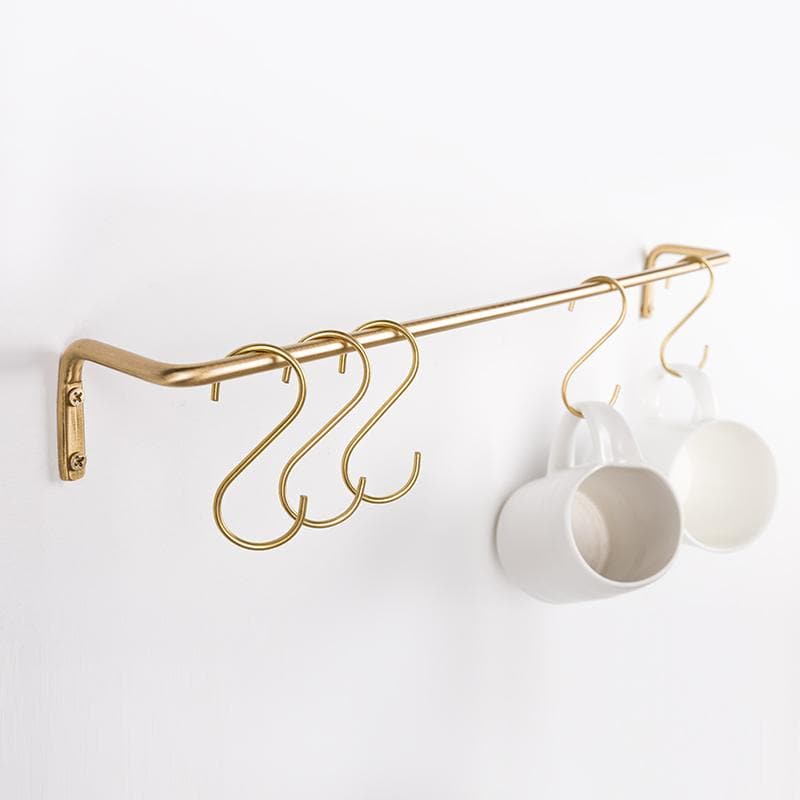 EnzaRail – Elegant Wall Bracket with Gold Finish and S-Hooks