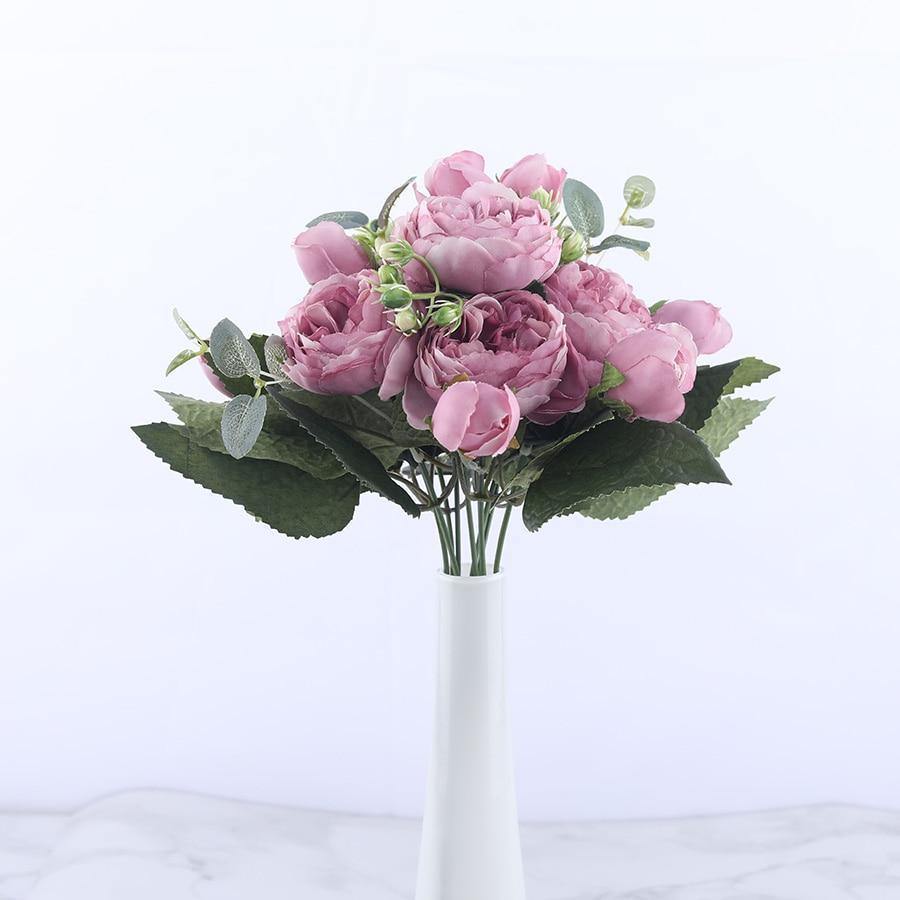 Fleurs artificielles de fausses pivoines en soie, 9 pièces