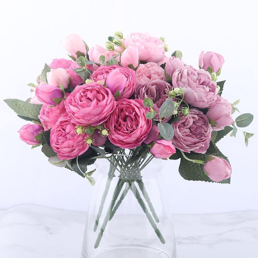 9-Piece Silk Faux Peonies Artificial Flowers