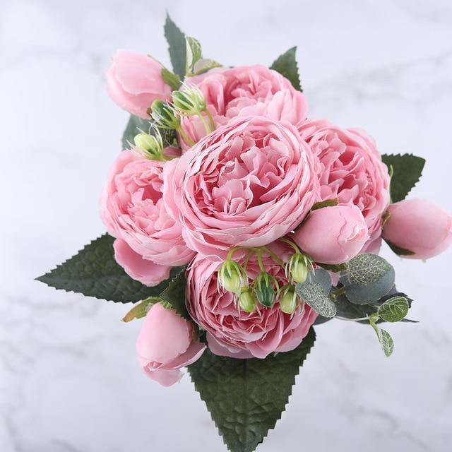 Fleurs artificielles de fausses pivoines en soie, 9 pièces