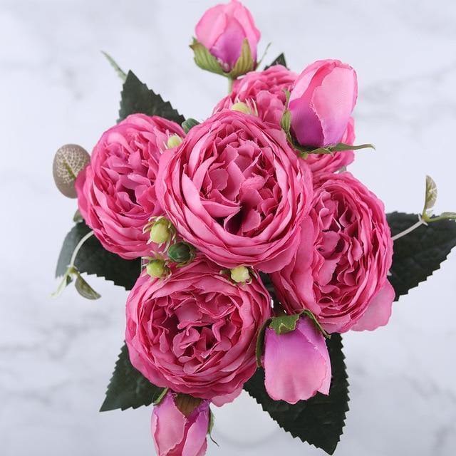 Fleurs artificielles de fausses pivoines en soie, 9 pièces