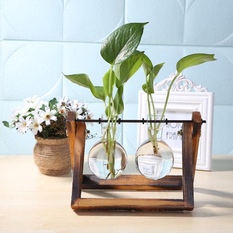 Glass Propagation Vase with A-Frame Wooden Stand