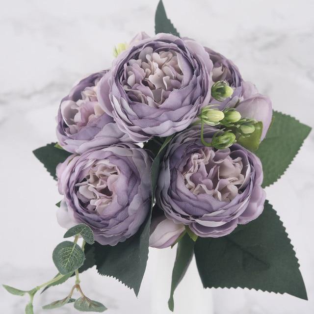 Fleurs artificielles de fausses pivoines en soie, 9 pièces