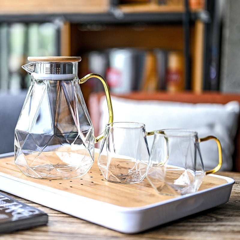 Ensemble de théière en verre borosilicaté texturé à diamants