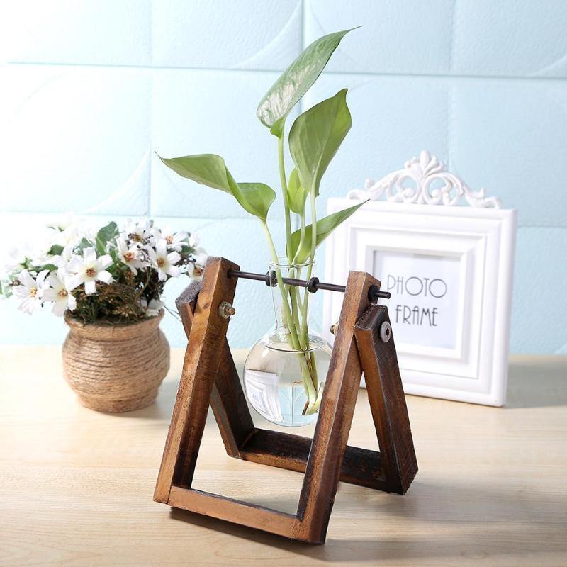 Vase de propagation en verre avec support en bois à cadre en A