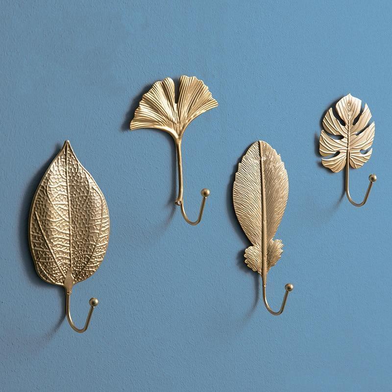 Ganchos de pared de metal con motivos de hojas de la naturaleza