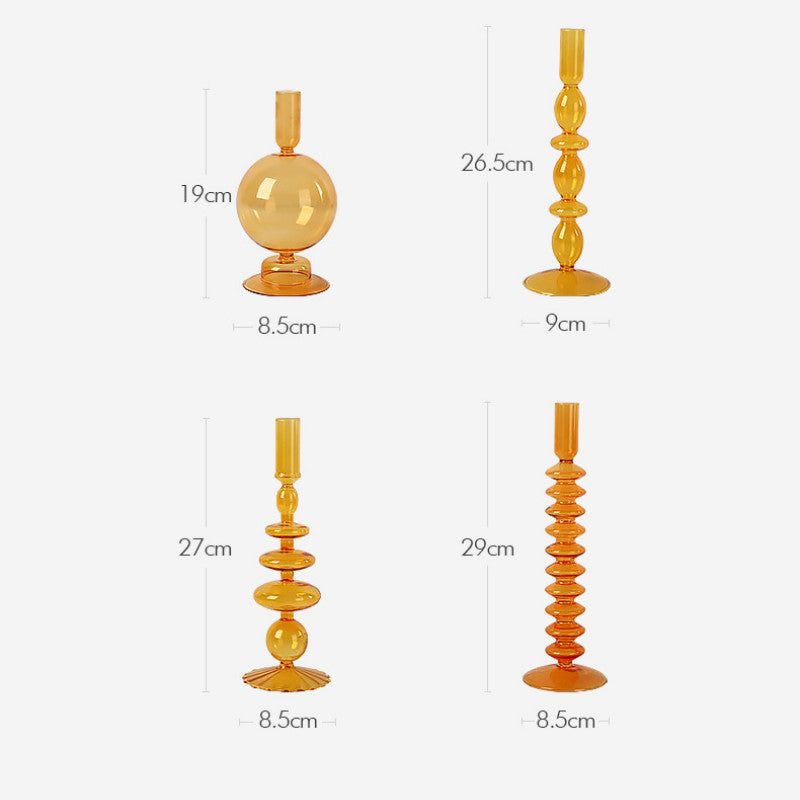 Suporturi de lumânări din sticlă suflată portocalie