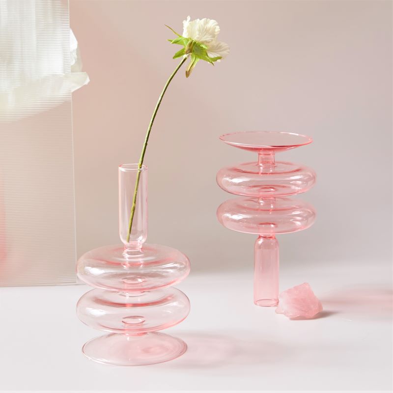 Sakura Pink Glass Taper Candle Holder & Vases