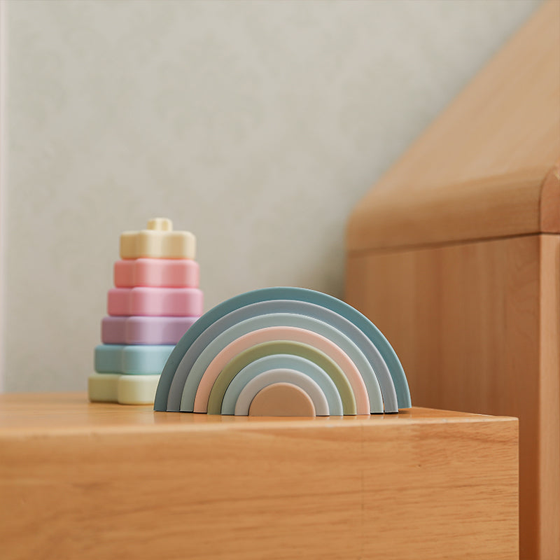 Barns silikon Montessori Rainbow Stacking Educational Toy