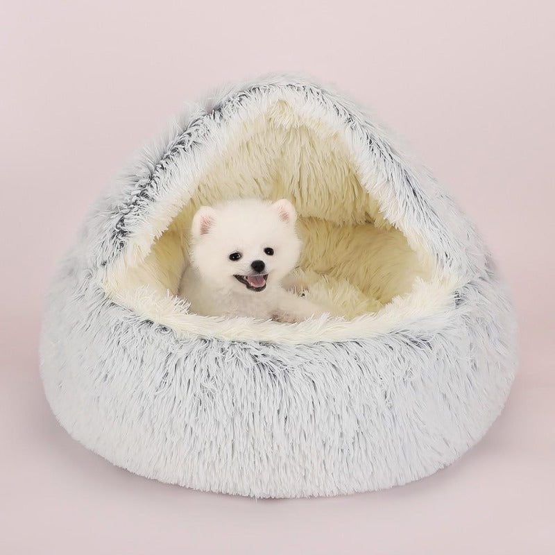 Round Plush Calming Dog Cave Bed