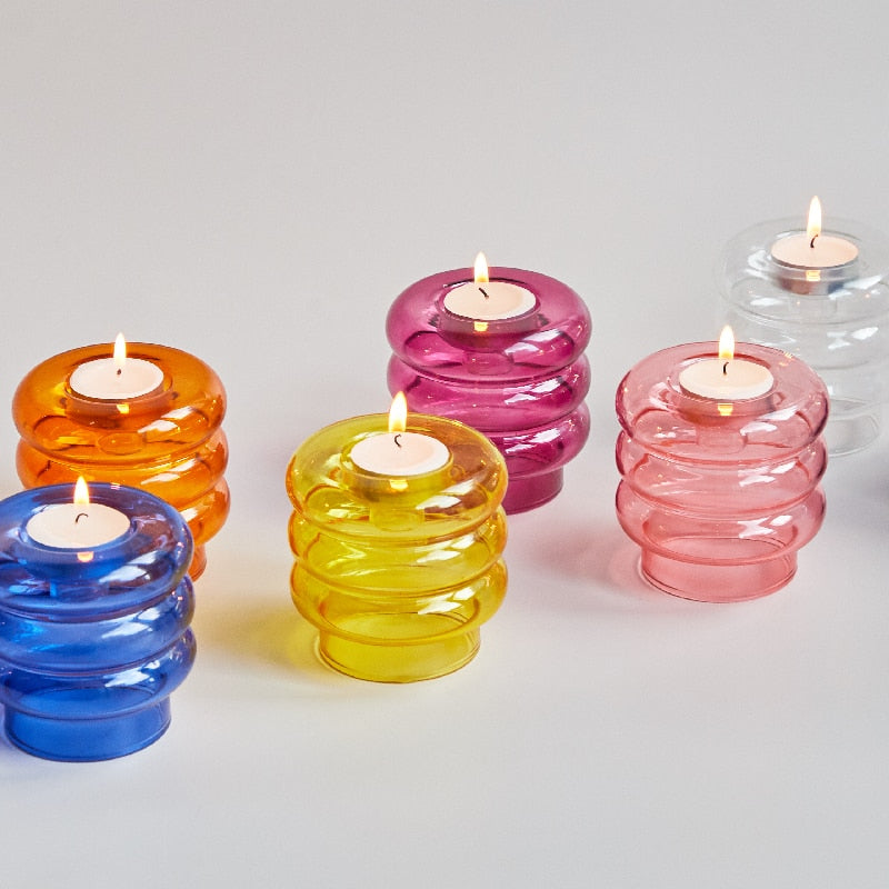 Abstract Centerpiece Glass Taper Candlestick and Tealight Candle Holders