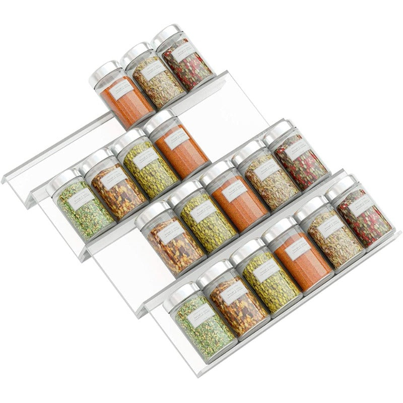 Organisateur de tiroir à épices en acrylique à 1 à 4 niveaux – Support à épices extensible en acrylique pour le rangement de la cuisine