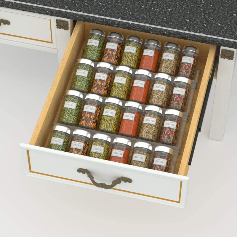 1-4 Tier Acrylic Spice Drawer Organizer – Expandable Acrylic Spice Rack for Kitchen Storage