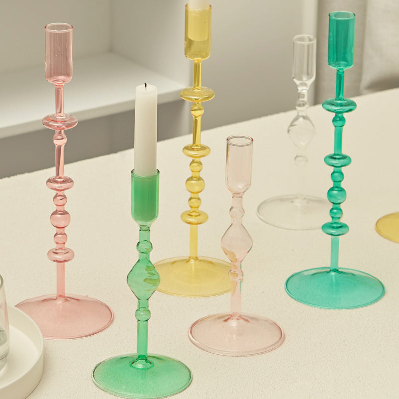 Harlow Tall Decorative Glass Taper Candlestick Holders