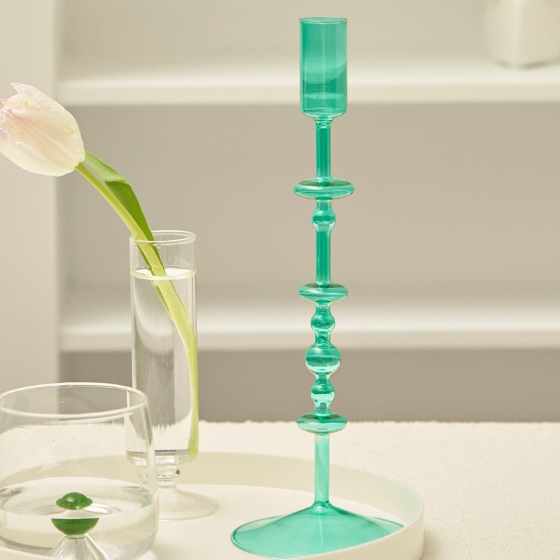 Harlow Tall Decorative Glass Taper Candlestick Holders