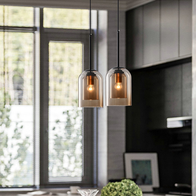 Mica Mid-Century Double Glass Hanging Pendant Lights